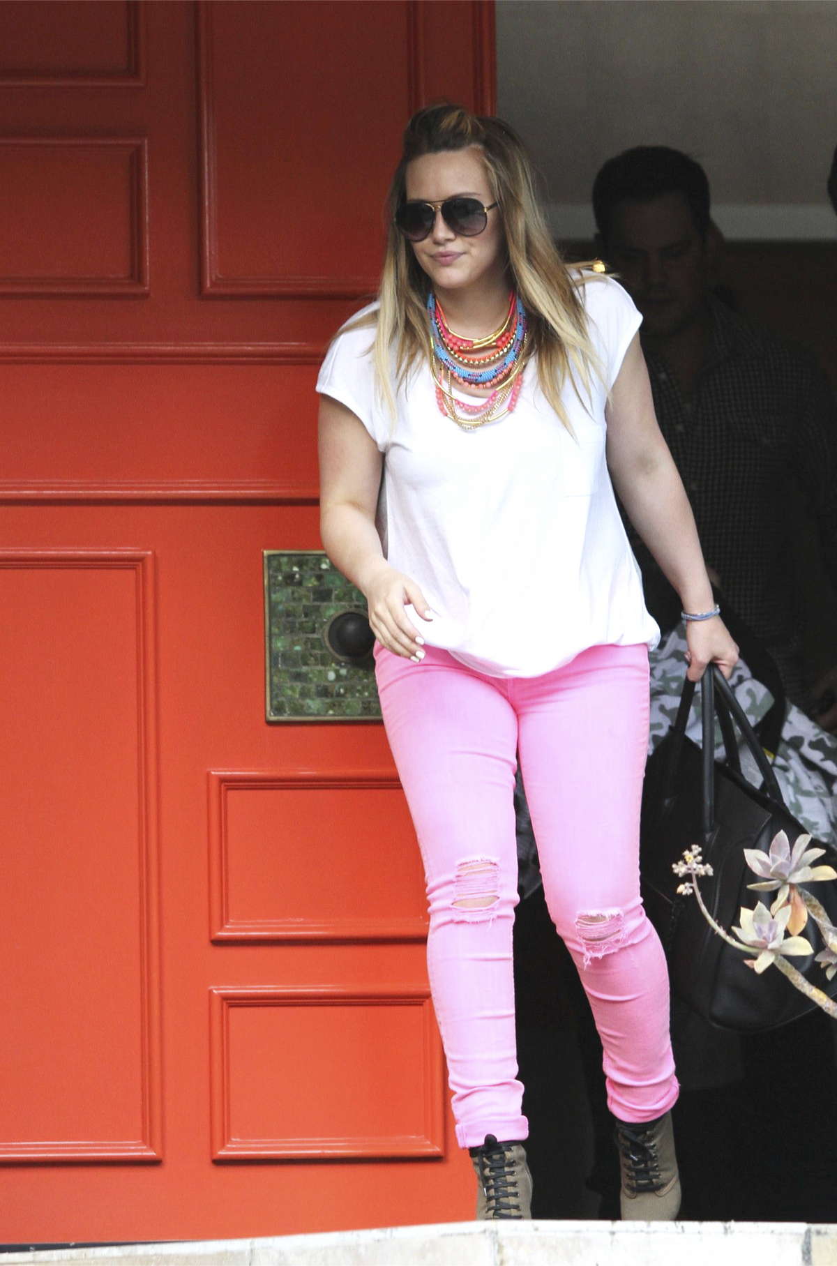 Hilary Duff in Pink Jeans with Her Family in Los Angeles